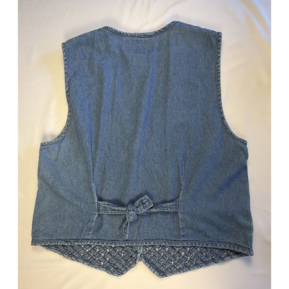 Vtg Tantrum Blues Floral Jean Vest LP Cottagecore Coastal Grandma Boho Lattice - Picture 11 of 11